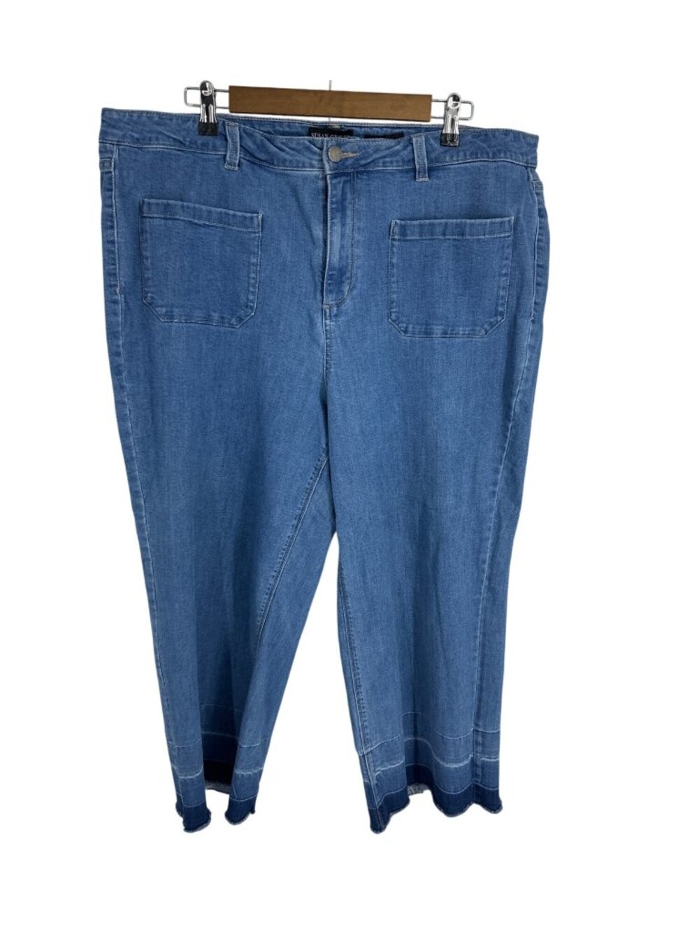Susan Graver Women's Wide Leg Cropped Jeans With Frayed Hem Size 20W